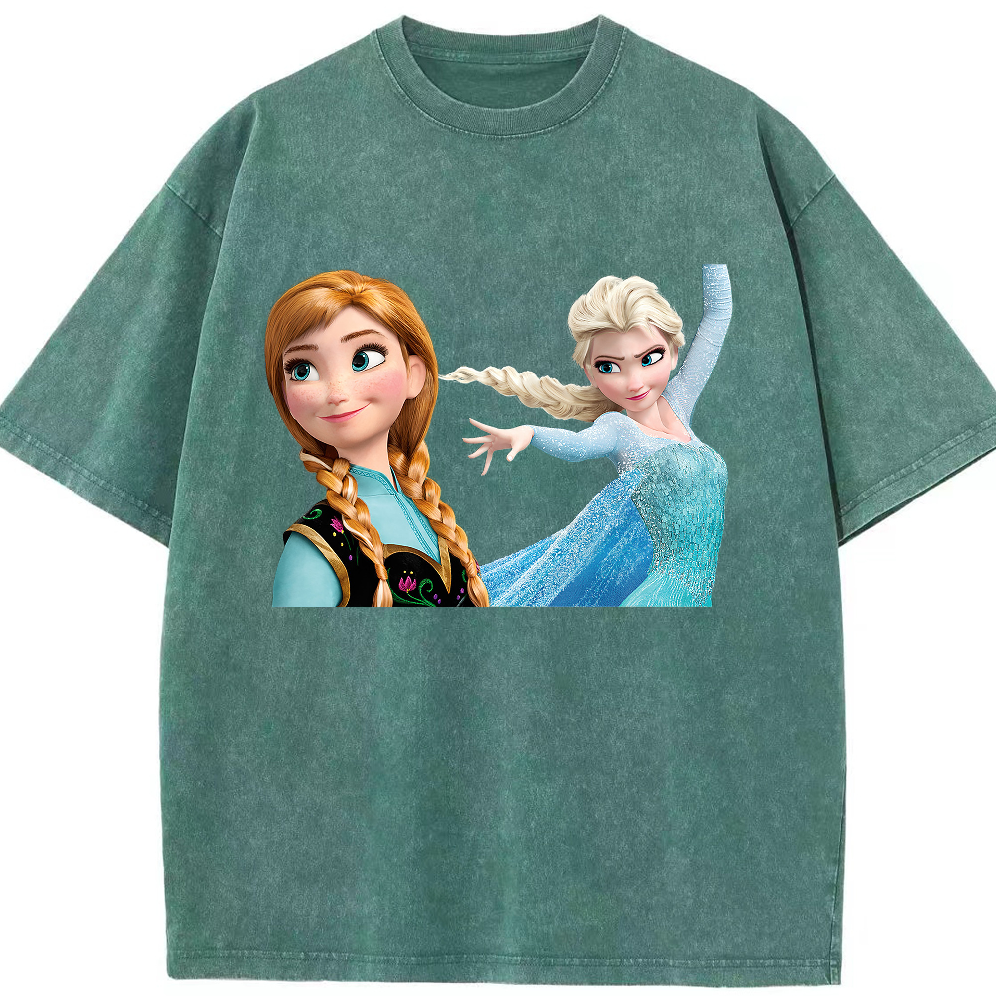 （画像用） アナと雪の女王 アンナ エルサ Frozen Anna Elsa 綿100% ヴィンテージ風 半袖Tシャツ（フロントプリント）